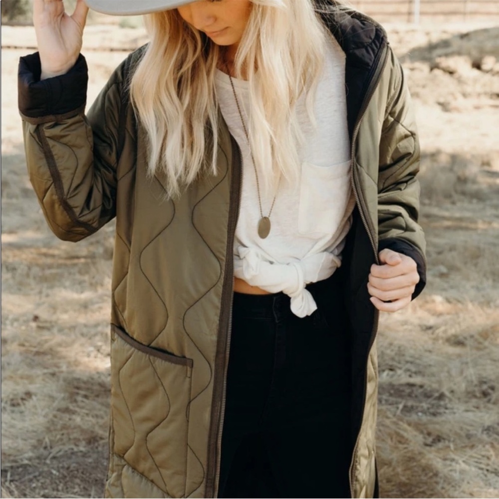 Reversible Olive Green Quilted Coat - Picture 3 of 11
